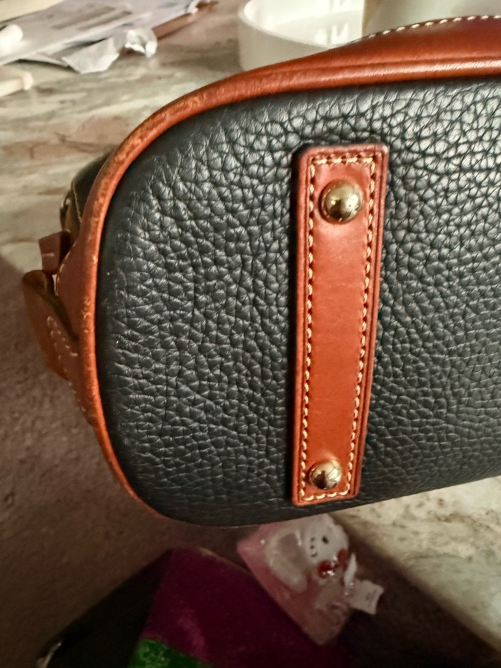 Dooney & Bourke Pebbled Leather Dome Satchel Black Brown Classic  Handbag - Picture 16 of 16